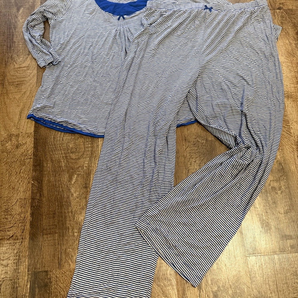 Rene Rofe Blue and White Striped Pajama Set
